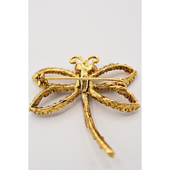 WM Vintage Dragonfly Crystal Pin Brooch Brown Rhinestone Gold Signed AS IS BinAJ - Picture 11 of 12